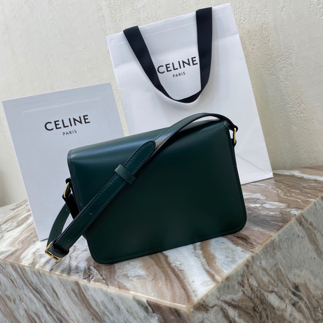 Celine Triomphe Teen Bag In Dark Green Leather