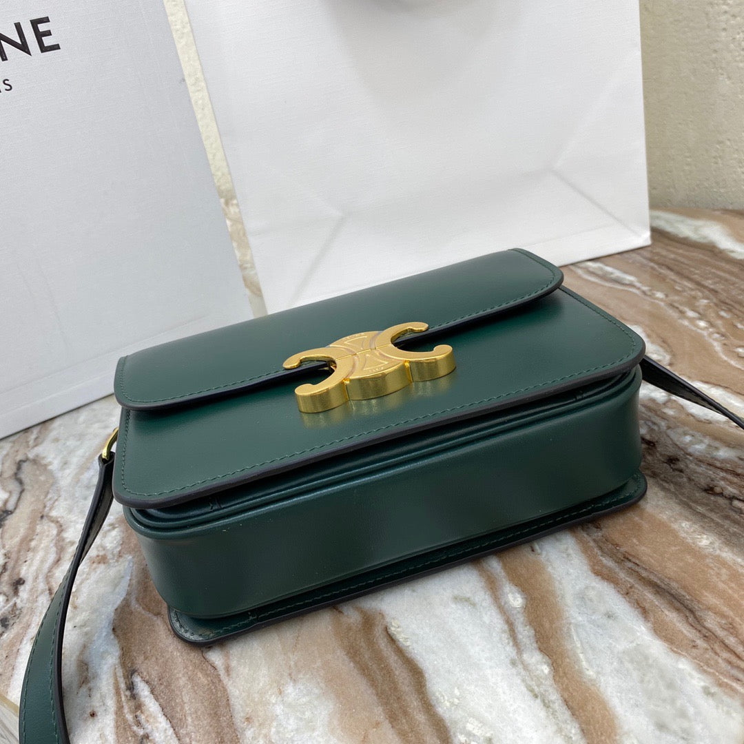 Celine Triomphe Teen Bag In Dark Green Leather