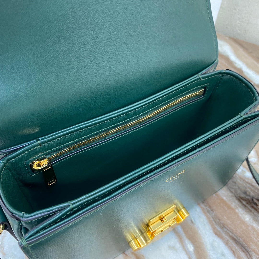 Celine Triomphe Teen Bag In Dark Green Leather