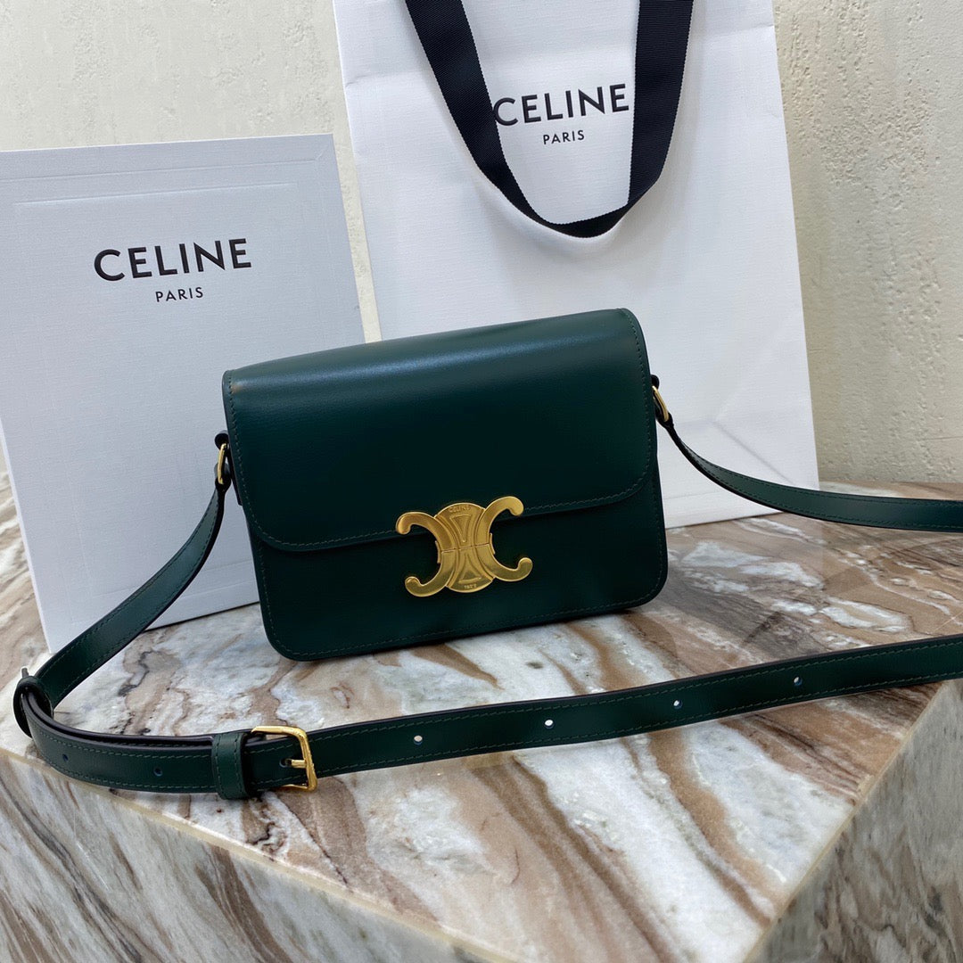 Celine Triomphe Teen Bag In Dark Green Leather