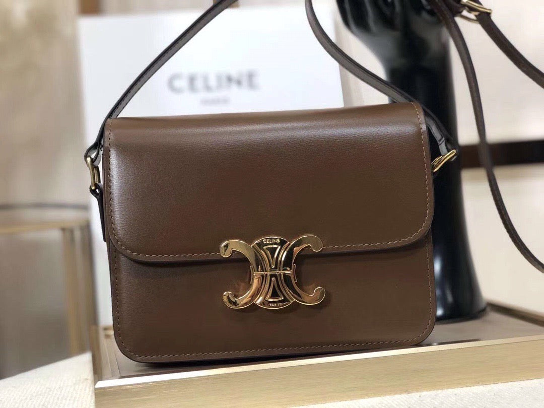 Celine Triomphe Teen Bag In Etoupe Leather