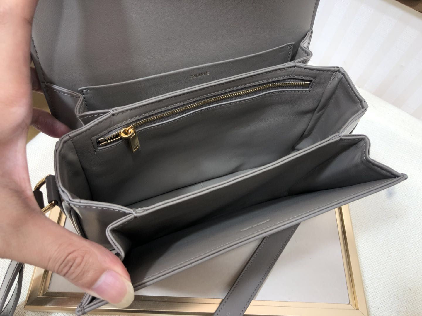 Celine Triomphe Medium Bag In Tinware Gray Smooth Calfskin