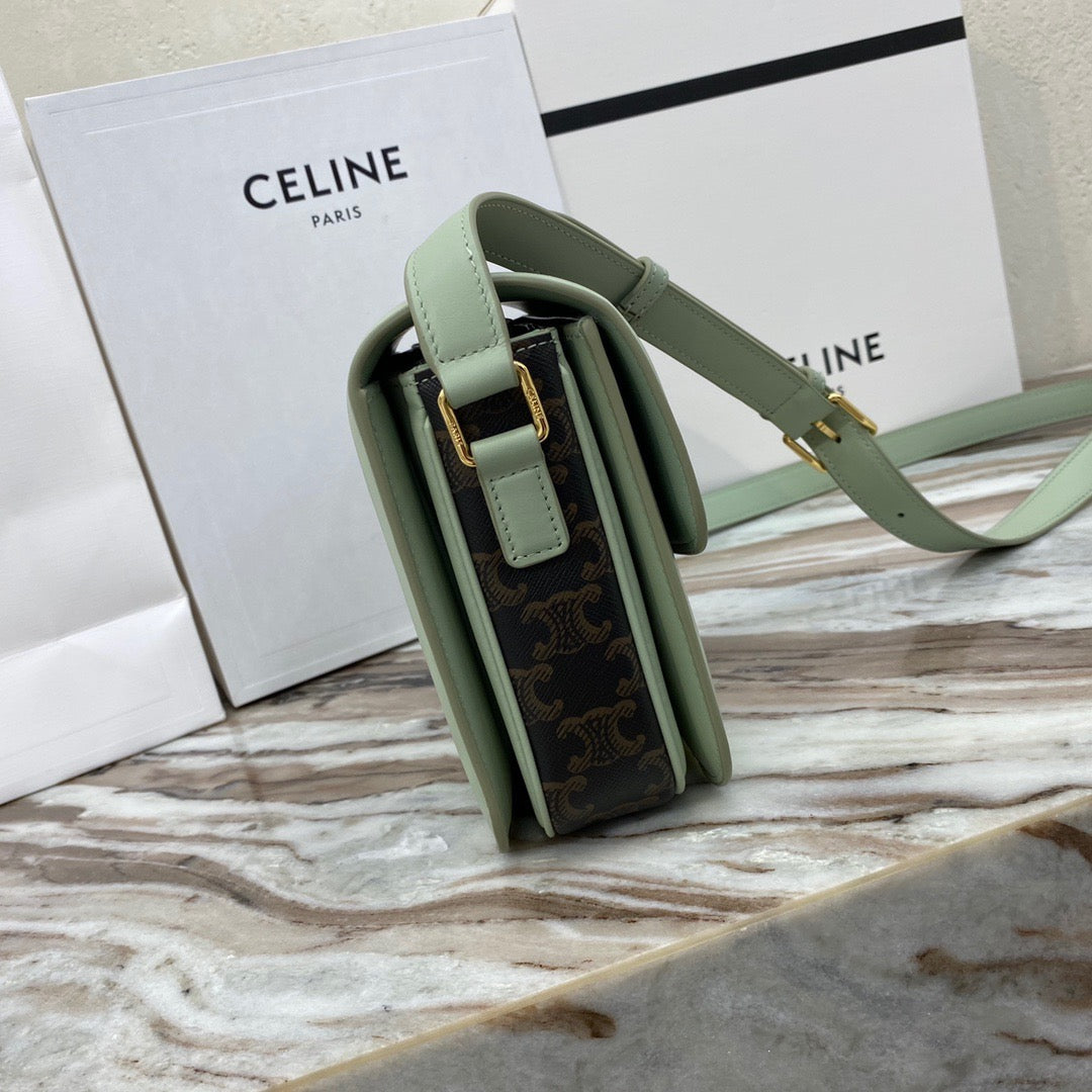 Celine Classic Triomphe Medium Bag In Green Vintage Canvas Box