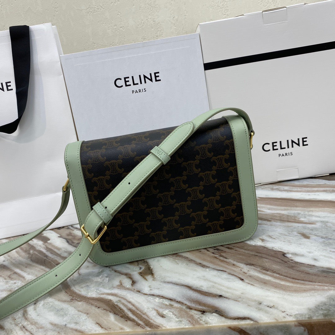 Celine Classic Triomphe Medium Bag In Green Vintage Canvas Box