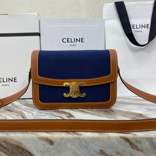 Celine Classic Triomphe Medium Bag In Blue Canvas Splicing Bag