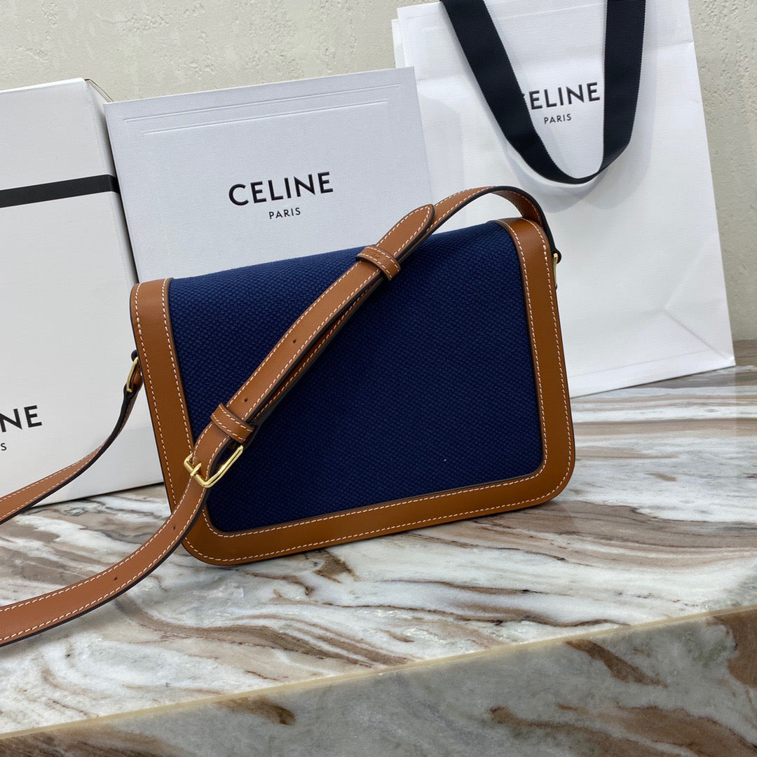 Celine Classic Triomphe Medium Bag In Blue Canvas Splicing Bag