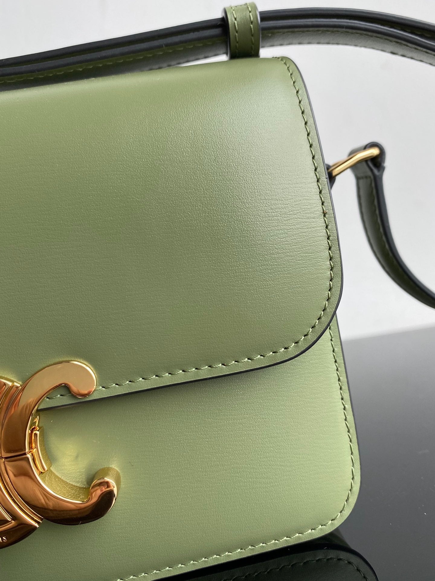 Celine Triomphe Medium Bag In Avocado Green Smooth Calfskin