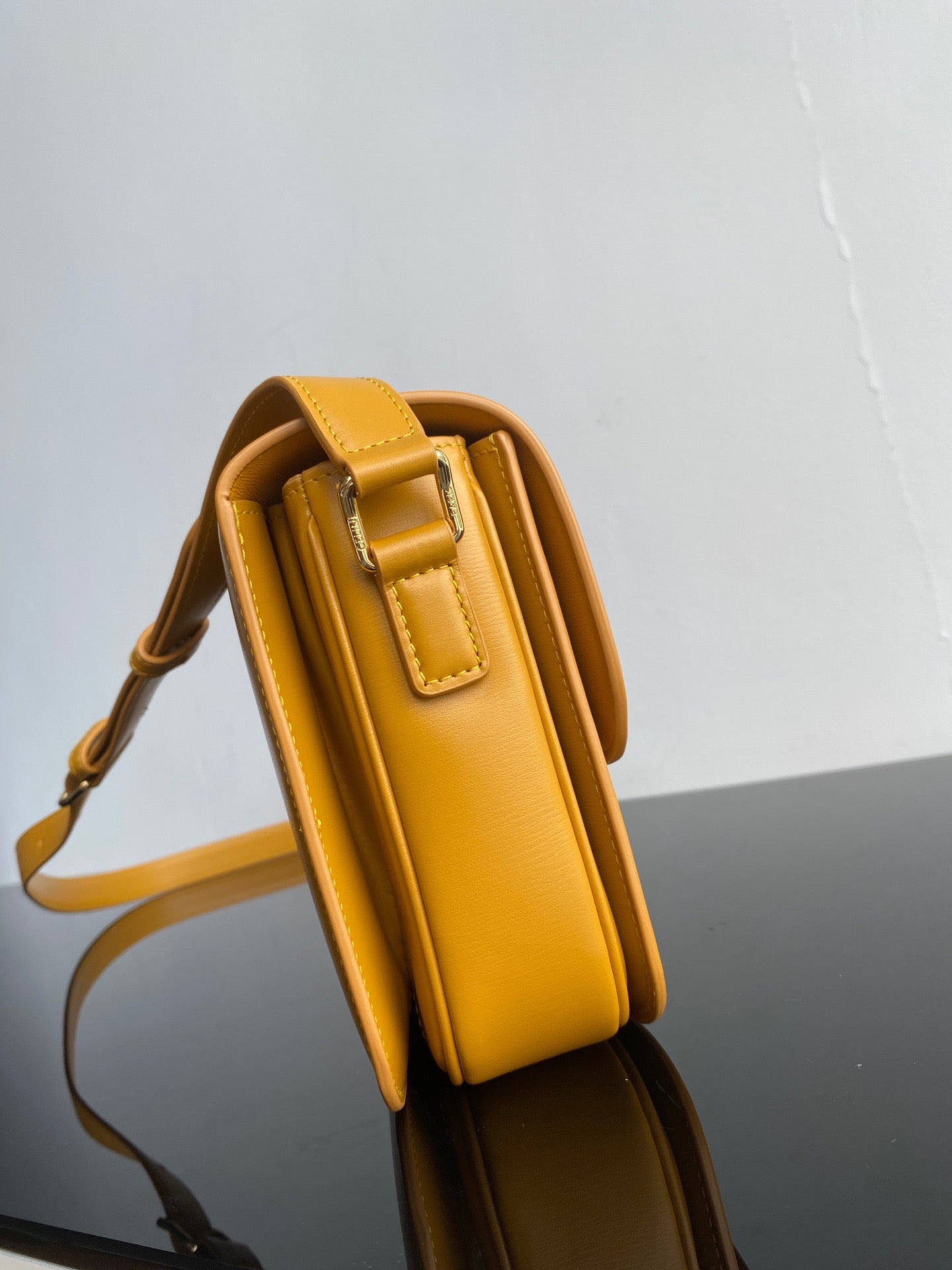 Celine Triomphe Medium Bag In Yellow Smooth Calfskin