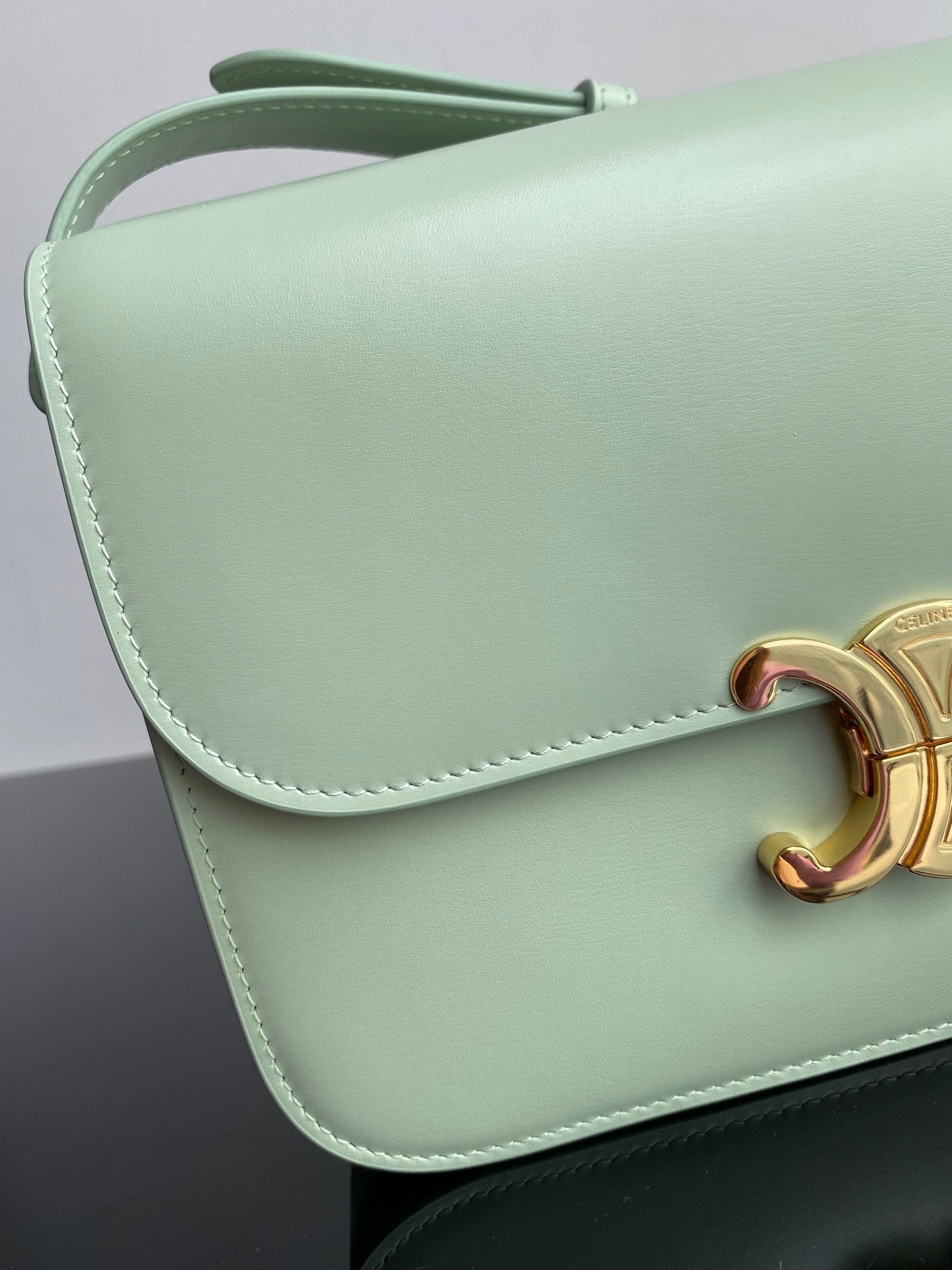 Celine Triomphe Medium Bag In  Mint Green Smooth Calfskin