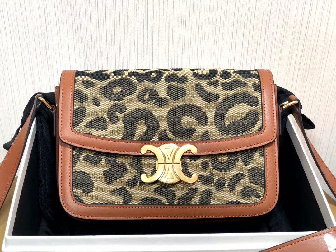 Celine Classic Triomphe Medium Bag In Brown Leather Leopard Print Bag