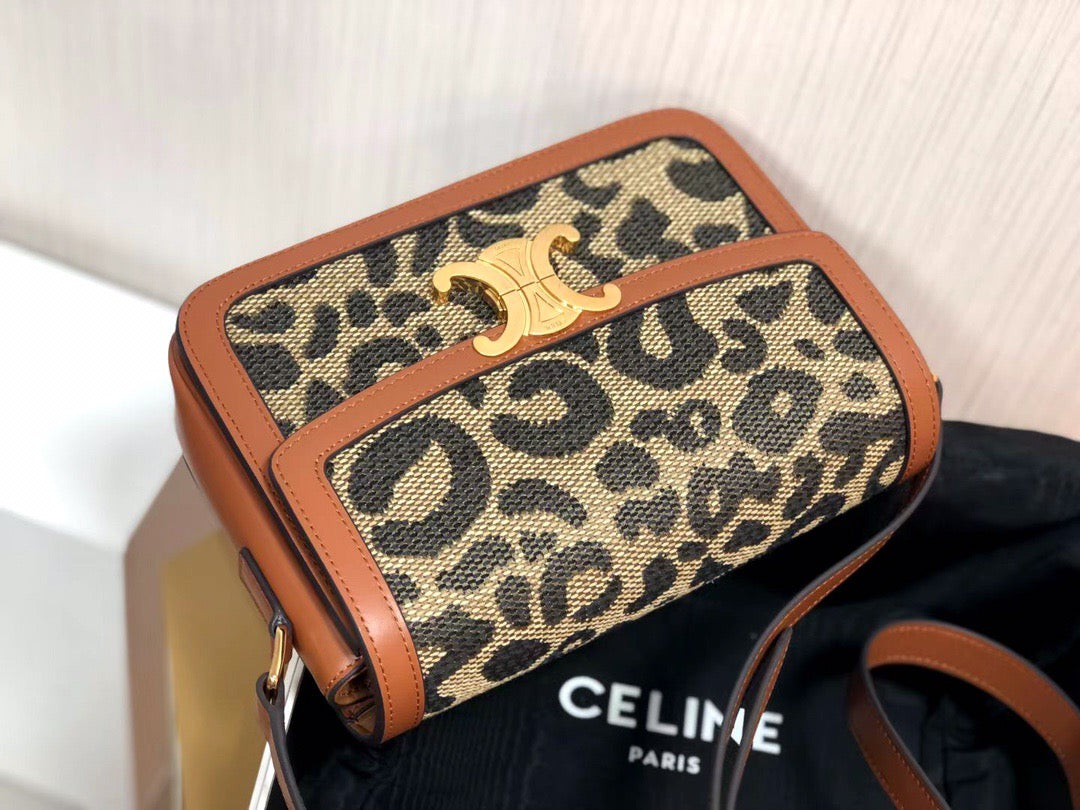 Celine Classic Triomphe Medium Bag In Brown Leather Leopard Print Bag