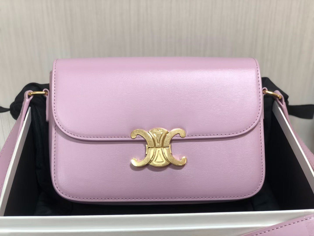 Celine Triomphe Medium Bag In Mallow Purple Smooth Calfskin