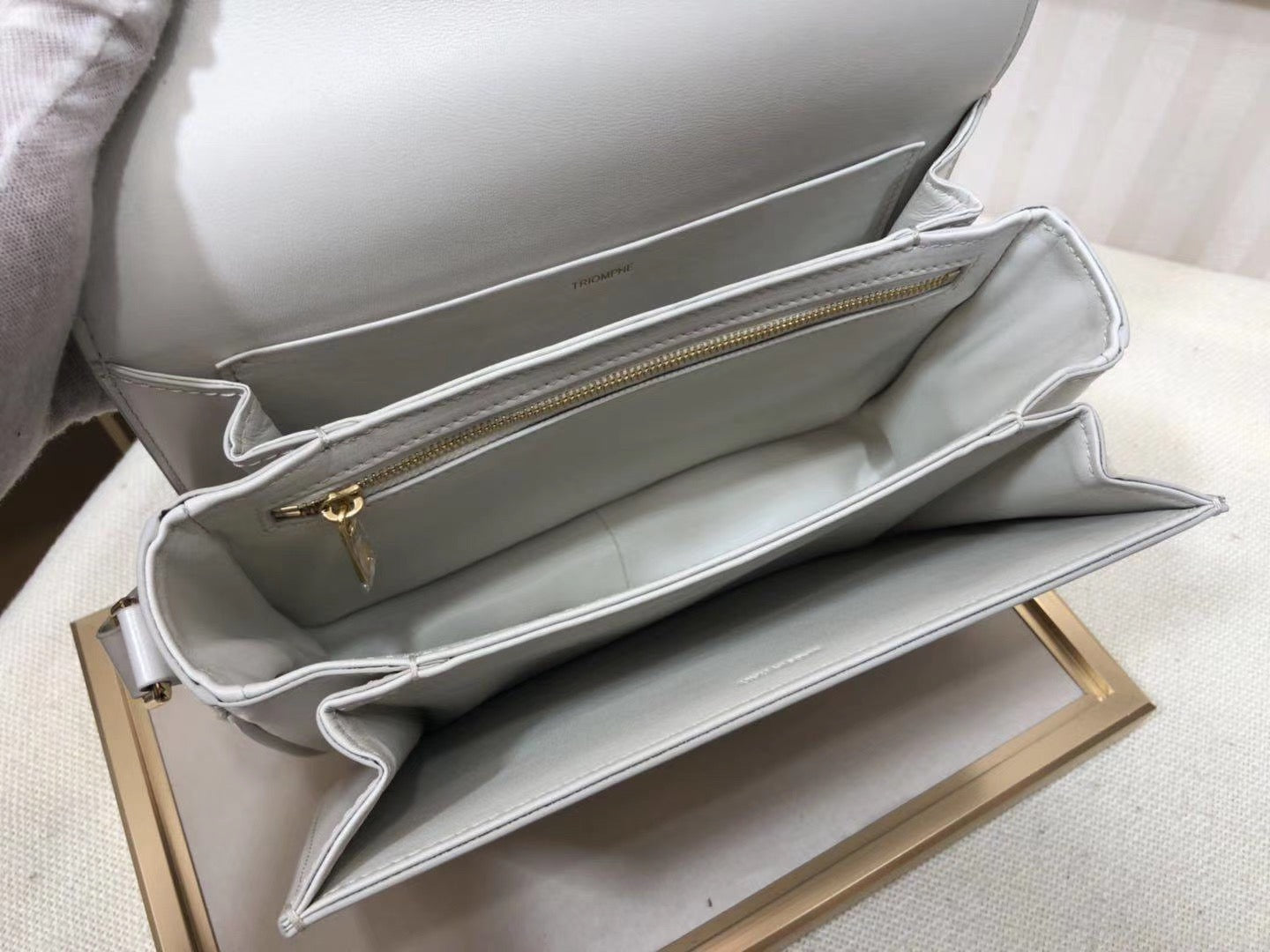 Celine Triomphe Medium Bag In White Smooth Calfskin