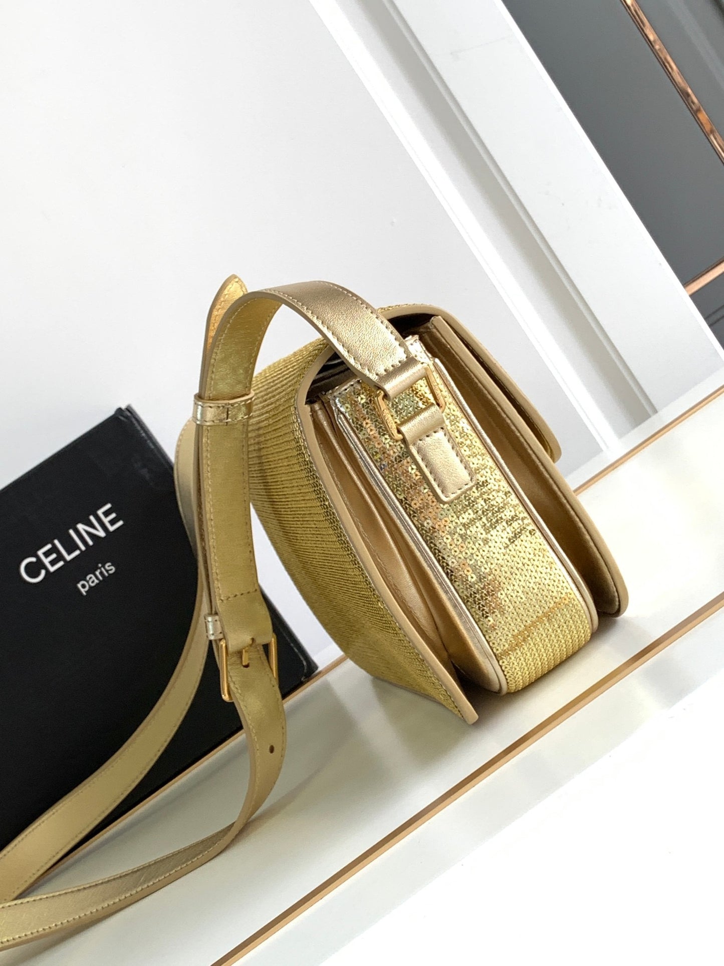 Celine Classic Triomphe Medium Bag In Gold