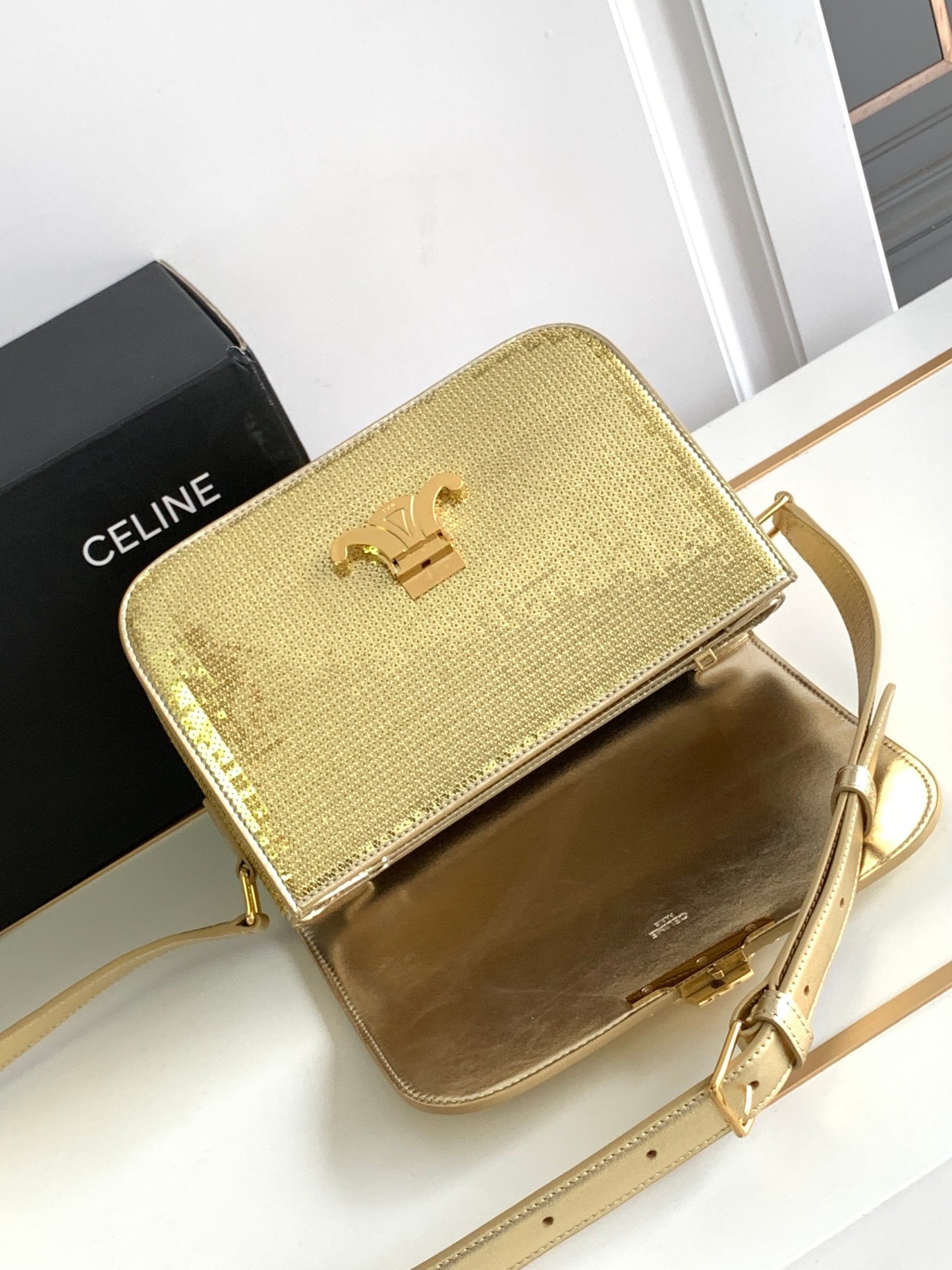 Celine Classic Triomphe Medium Bag In Gold