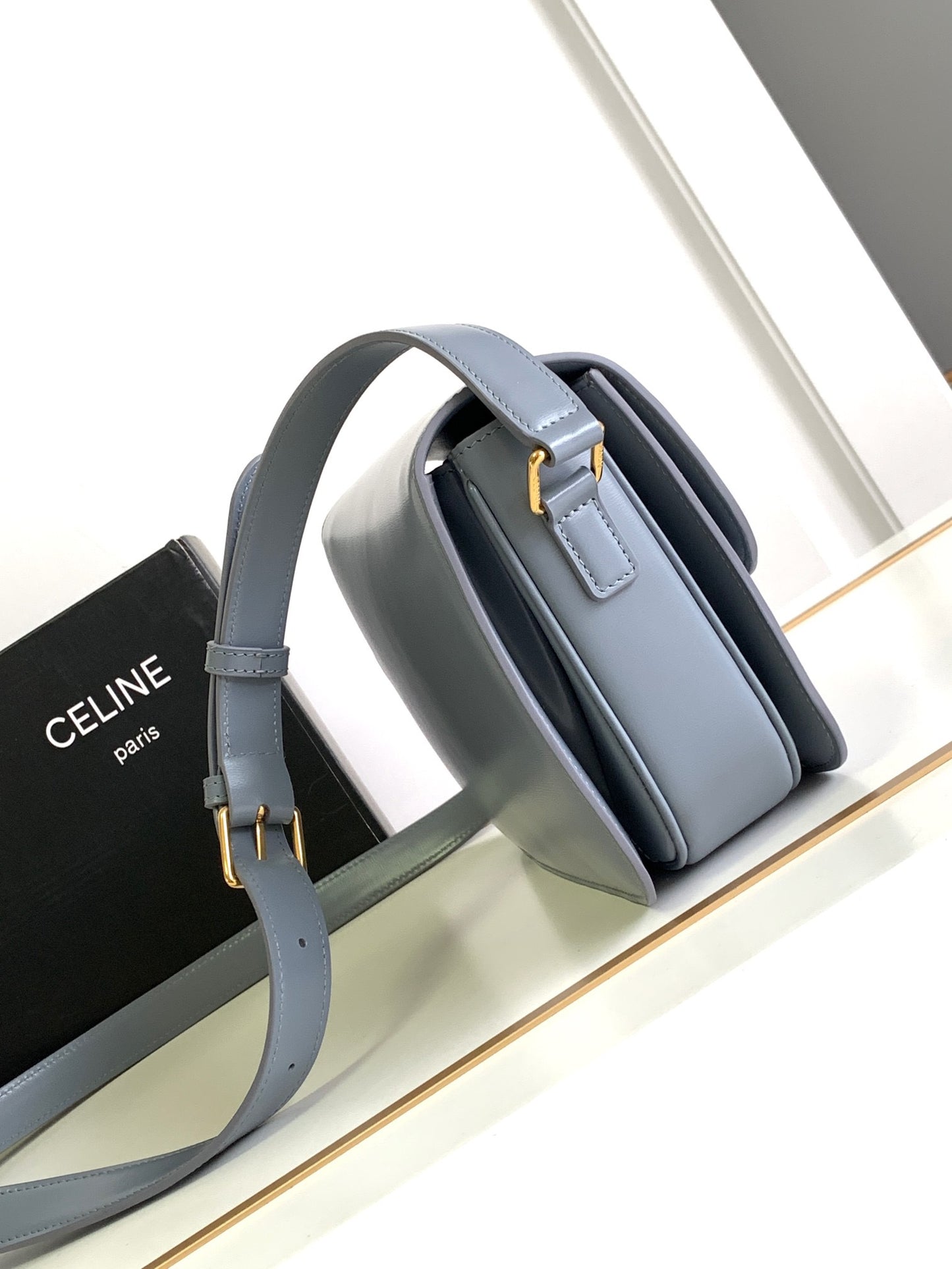 Celine Triomphe Medium Bag In Blue Smooth Calfskin