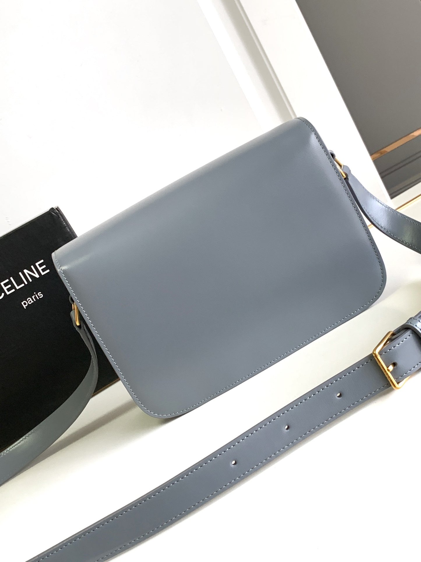 Celine Triomphe Medium Bag In Blue Smooth Calfskin