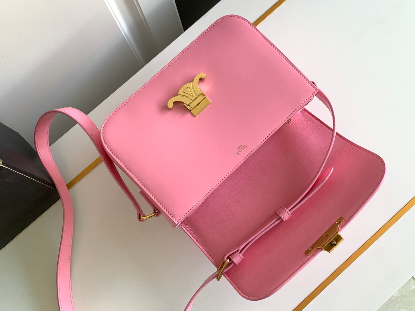 Celine Triomphe Medium Bag In Sakura Powder Smooth Calfskin