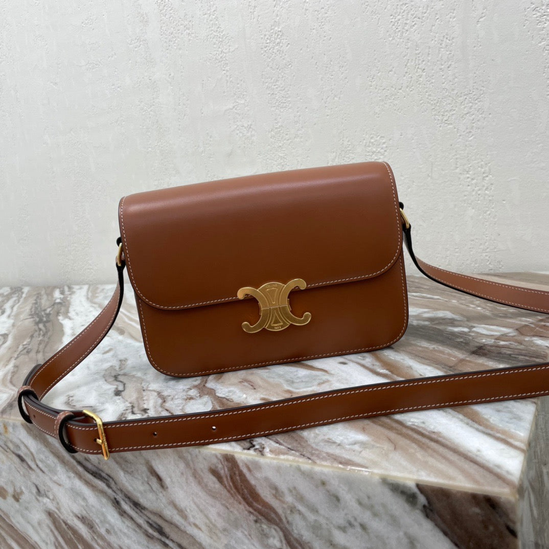 Celine Triomphe Large Bag In Gold Brown Calfskin