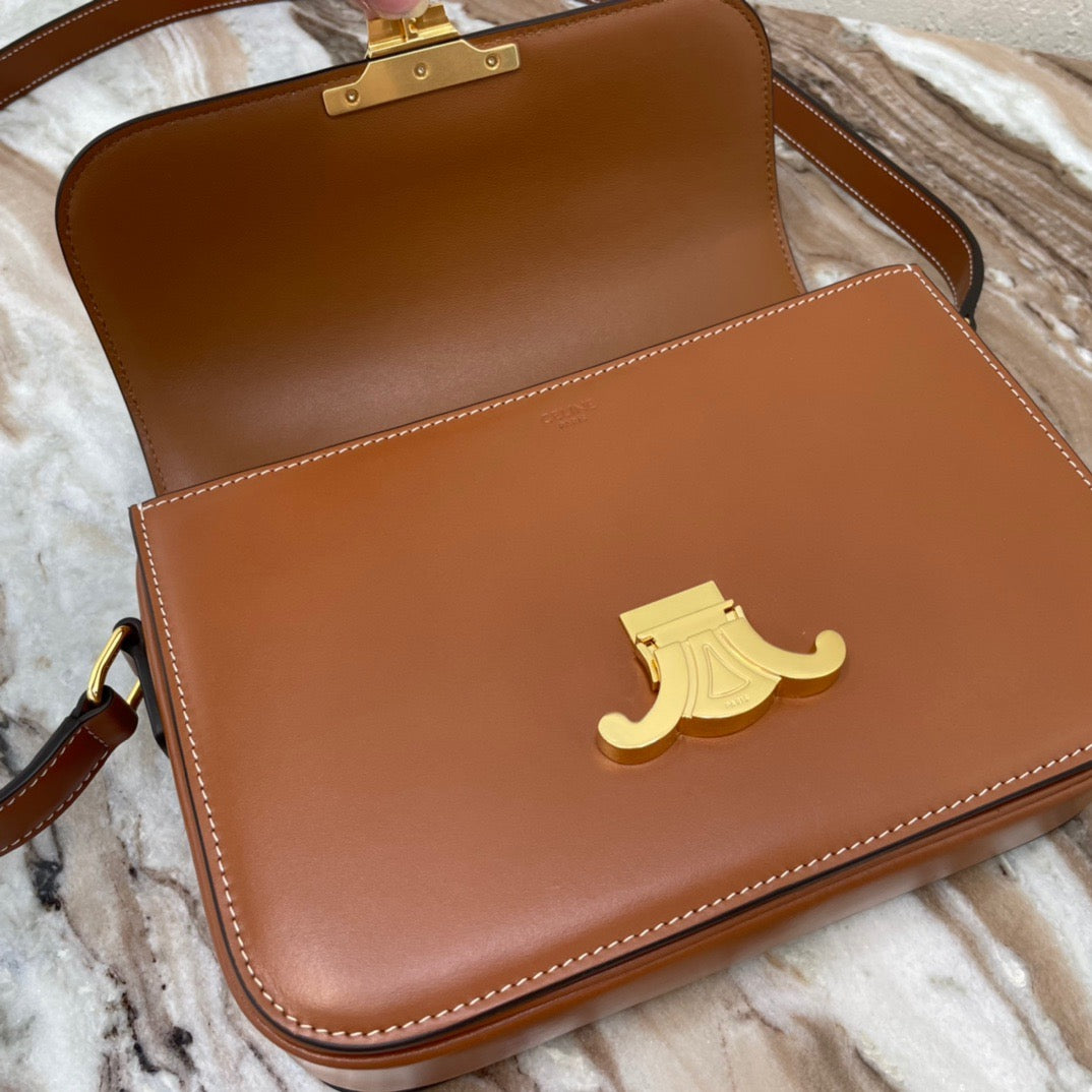 Celine Triomphe Large Bag In Gold Brown Calfskin