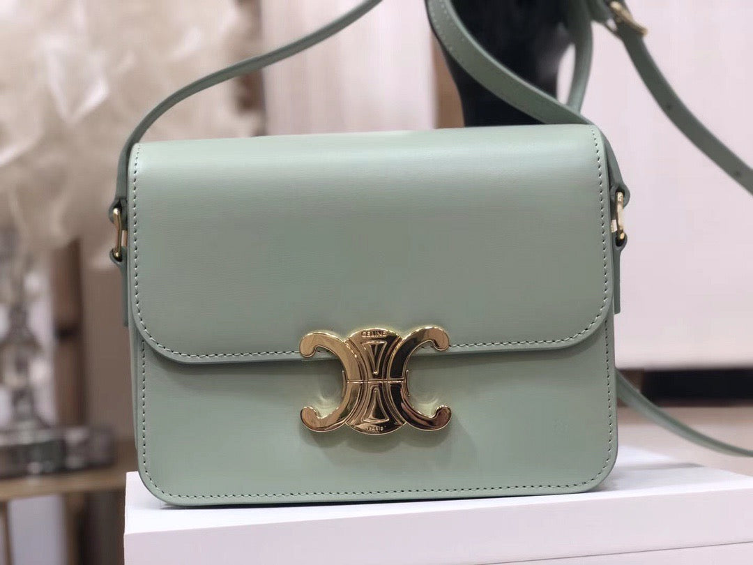 Celine Triomphe Large Bag In  Mint Green Calfskin