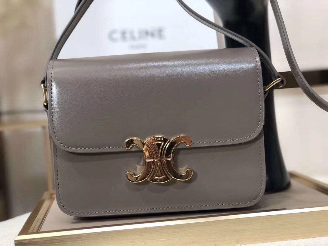 Celine Triomphe Large Bag In Gray Calfskin