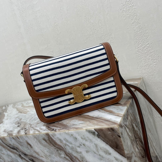 Celine Classic Triomphe Large Striped Canvas Patchwork Bag