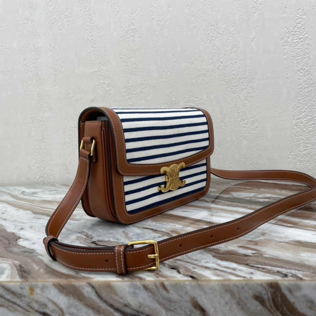 Celine Classic Triomphe Large Striped Canvas Patchwork Bag