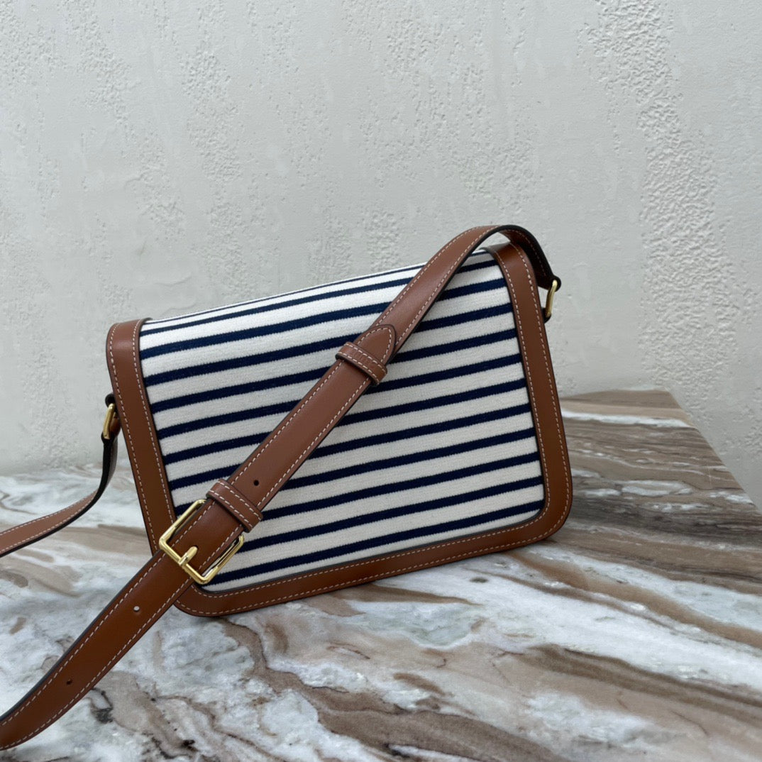 Celine Classic Triomphe Large Striped Canvas Patchwork Bag