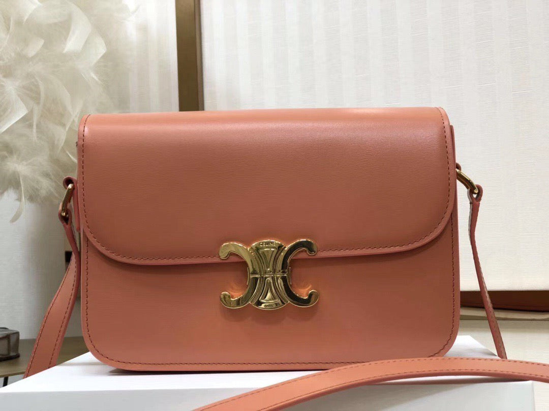 Celine Triomphe Large Bag In Orange Calfskin