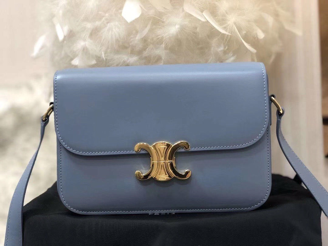 Celine Triomphe Large Bag In Haze Blue Calfskin