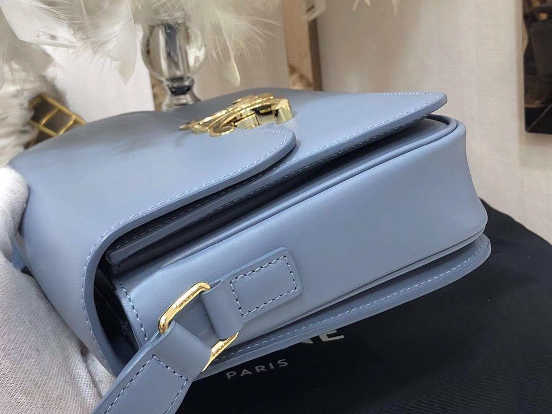 Celine Triomphe Large Bag In Haze Blue Calfskin