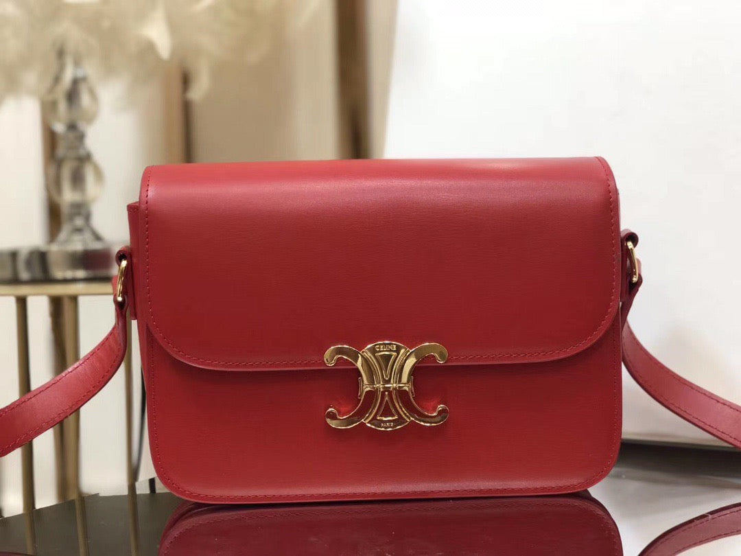 Celine Triomphe Large Bag In Red Calfskin