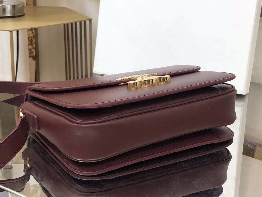 Celine Triomphe Large Bag In Burgundy Calfskin