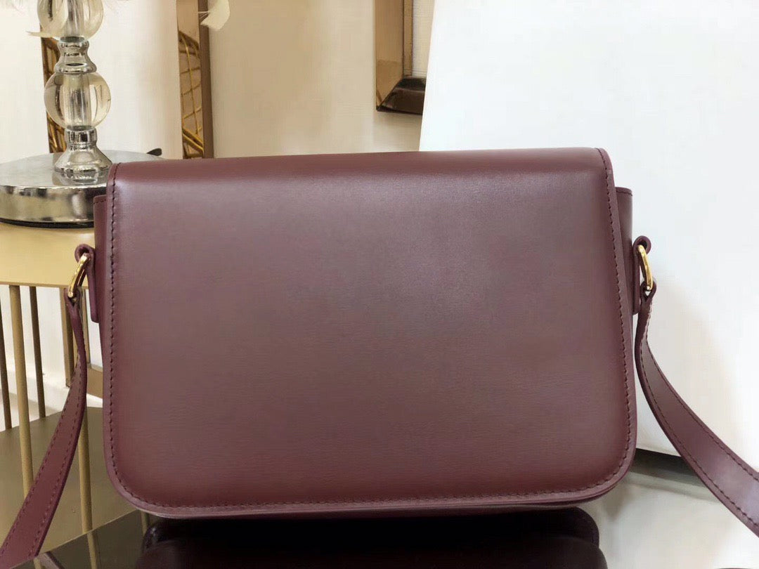 Celine Triomphe Large Bag In Burgundy Calfskin