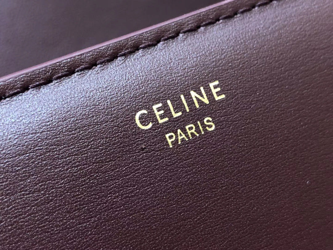 Celine Triomphe Large Bag In Burgundy Calfskin