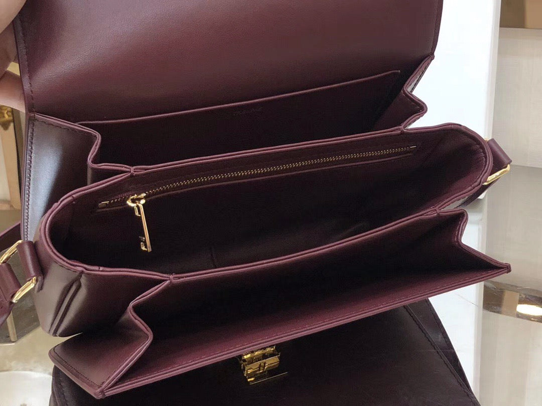 Celine Triomphe Large Bag In Burgundy Calfskin