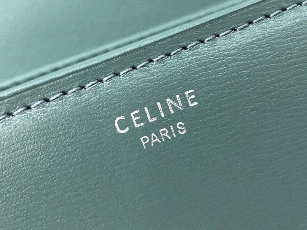 Celine Triomphe Large Bag In Dark Green Calfskin