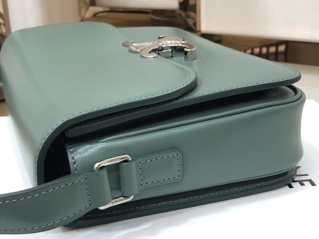 Celine Triomphe Large Bag In Dark Green Calfskin