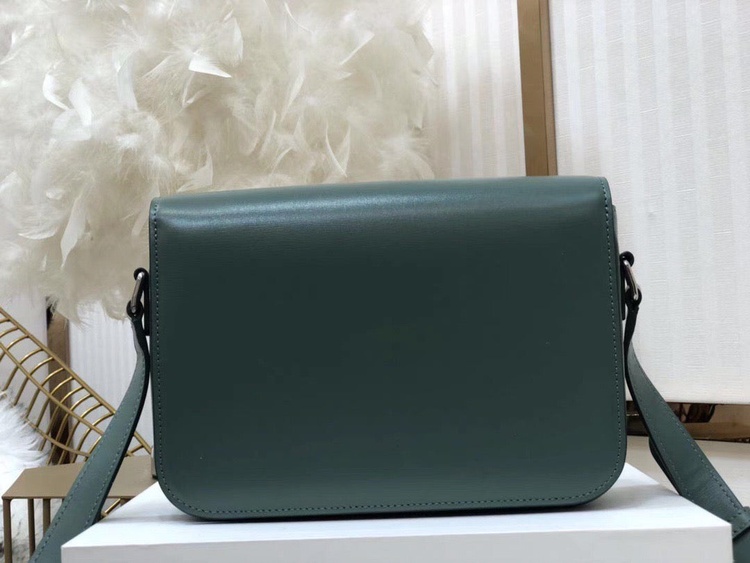 Celine Triomphe Large Bag In Dark Green Calfskin