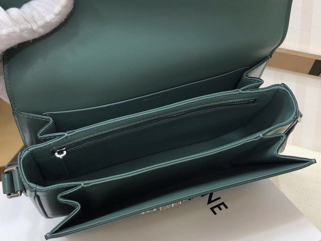 Celine Triomphe Large Bag In Dark Green Calfskin