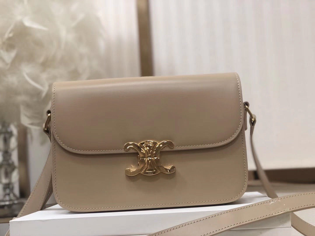 Celine Triomphe Large Bag In Light Brown Calfskin