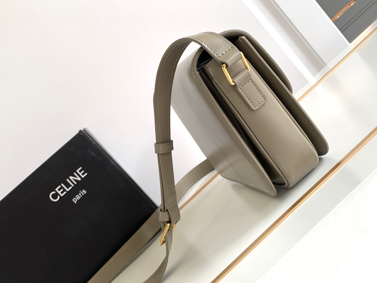 Celine Triomphe Large Bag In Tinware Gray Calfskin