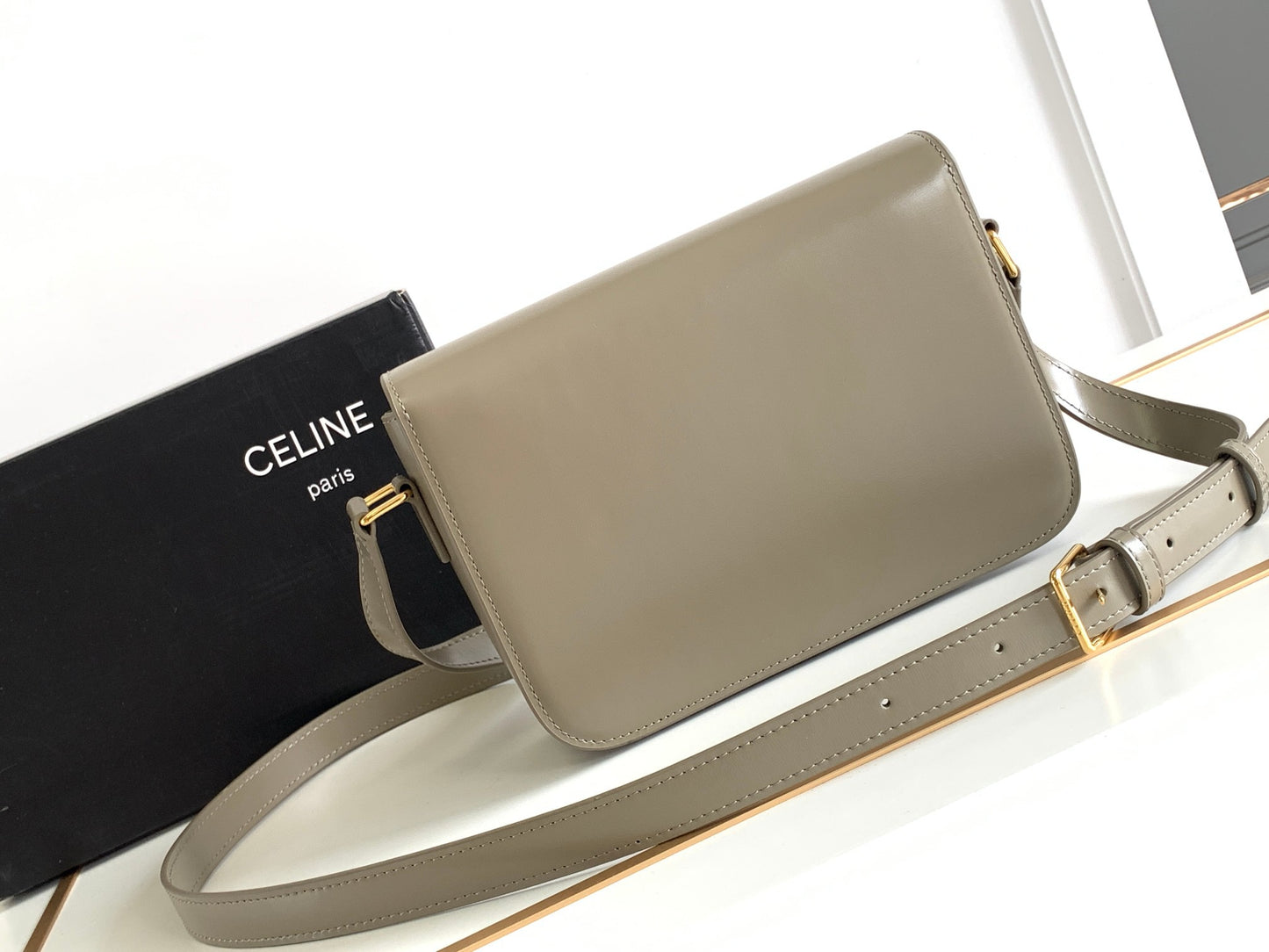 Celine Triomphe Large Bag In Tinware Gray Calfskin