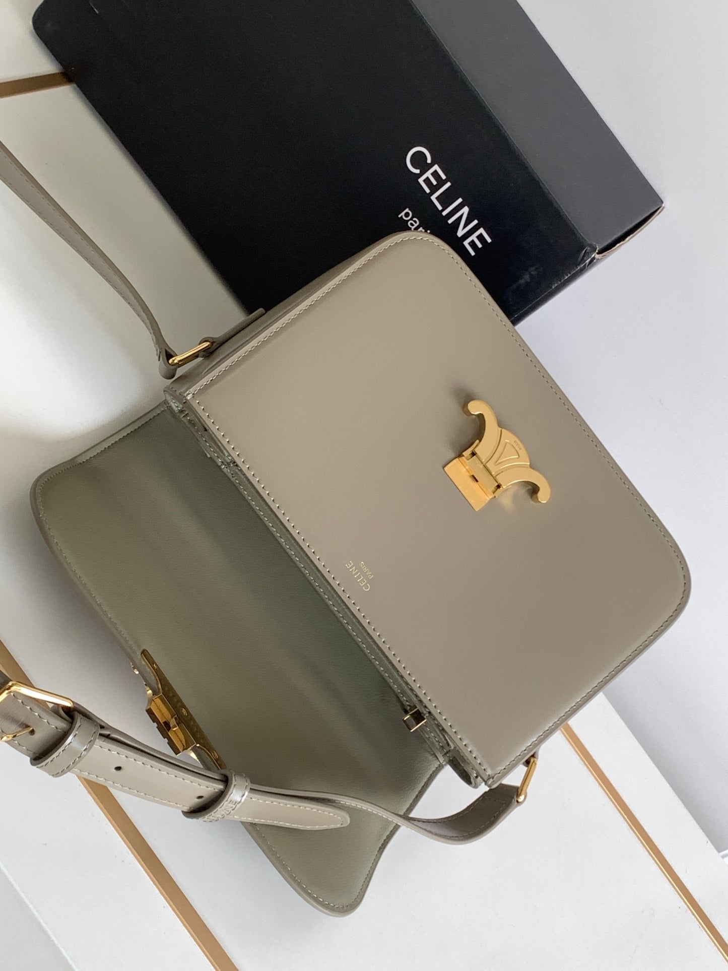 Celine Triomphe Large Bag In Tinware Gray Calfskin