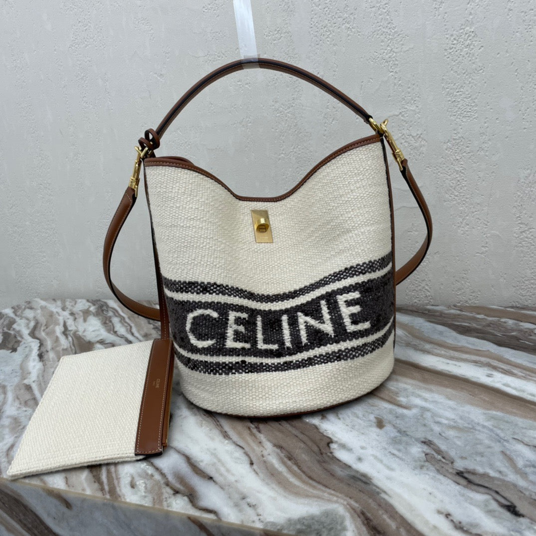 Celine Bucket 16 Bag In Canvas With Celine Logo