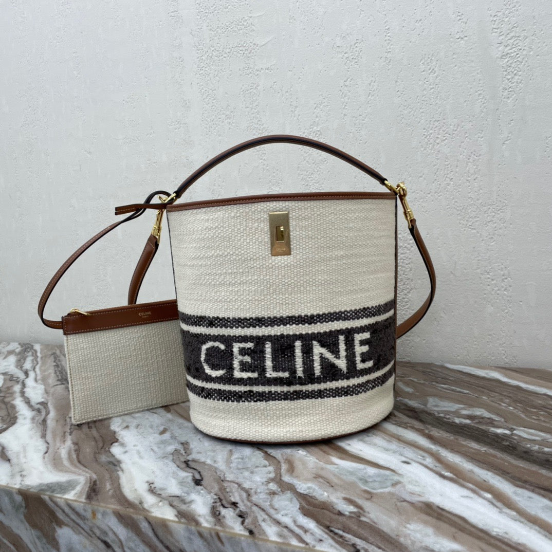 Celine Bucket 16 Bag In Canvas With Celine Logo