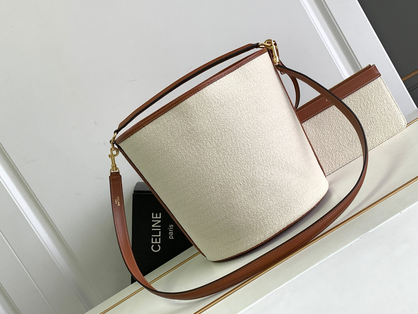 Celine Bucket 16 Bag In Canvas With Celine Logo