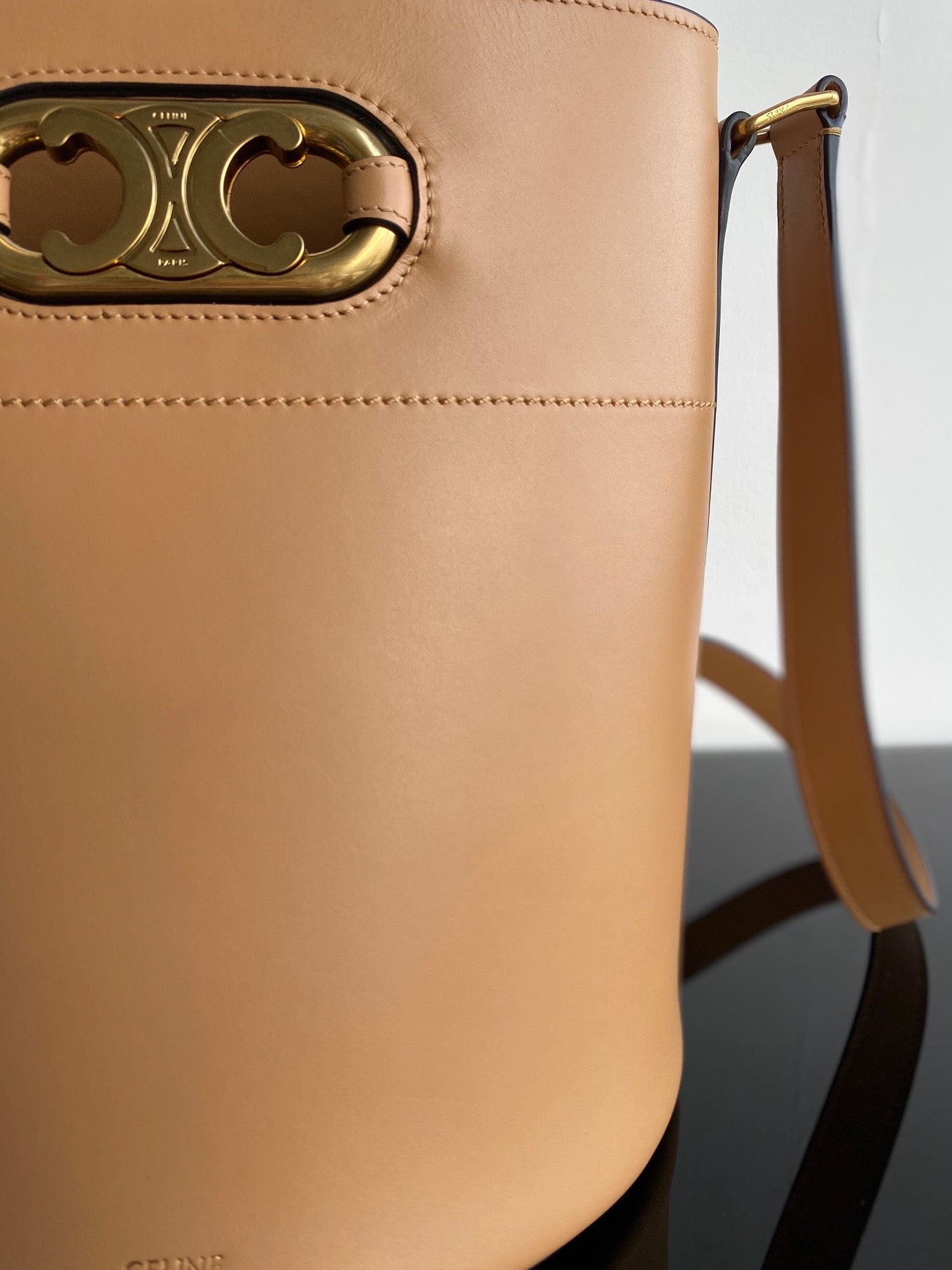 Celine Bucket Maillon Triomphe Bag In Brown calfskin Leather