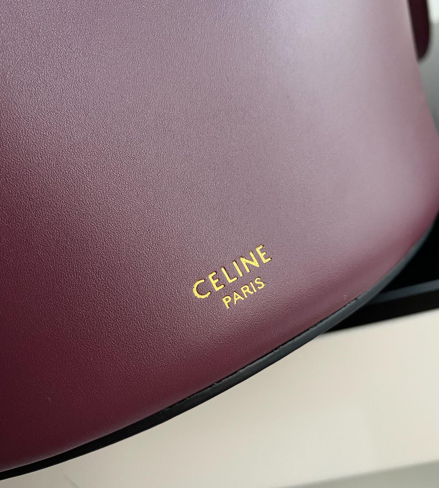 Celine Bucket Maillon Triomphe Bag In Burdungy calfskin Leather